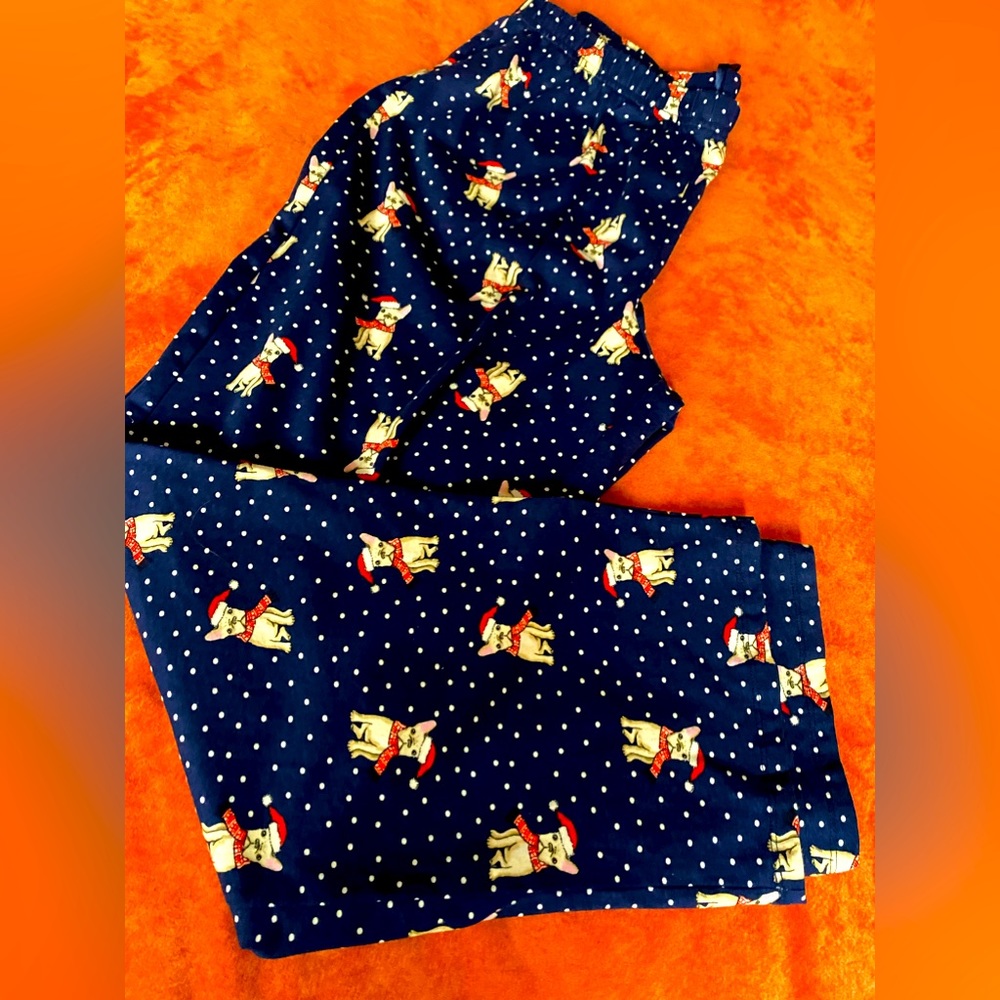 Christmas French Bulldog polka dot cotton pajama pants